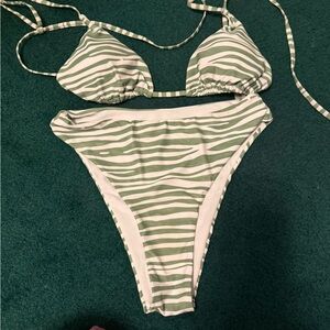 SHEIN Olive and White Striped Swimwear